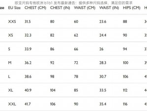 欧亚尺码专线欧洲 b1b1 发布最新通告：提供多种尺码选择，满足您的需求