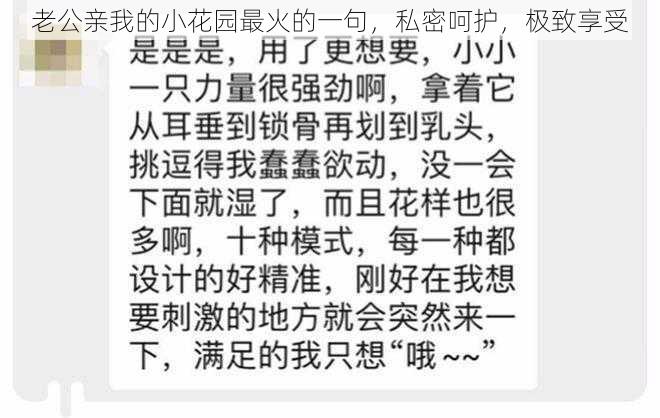 老公亲我的小花园最火的一句，私密呵护，极致享受