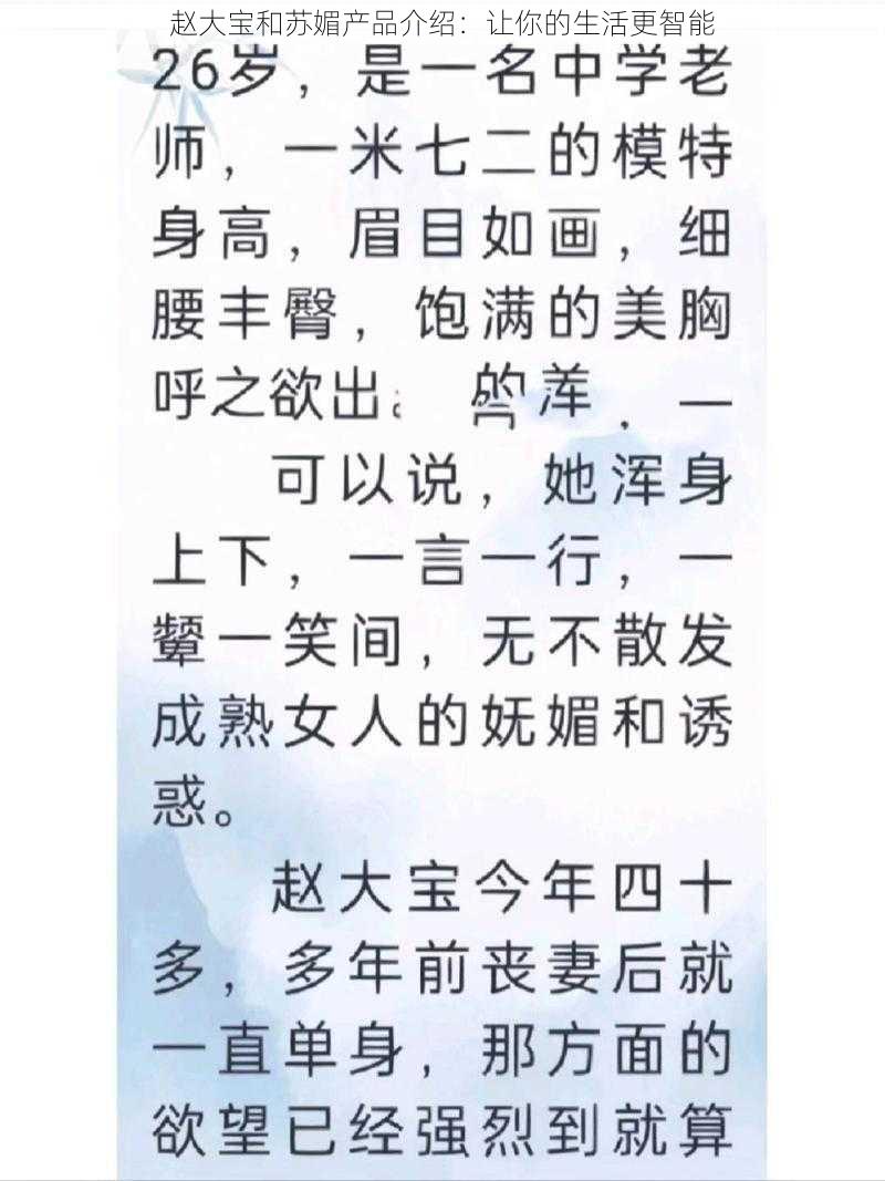 赵大宝和苏媚产品介绍：让你的生活更智能