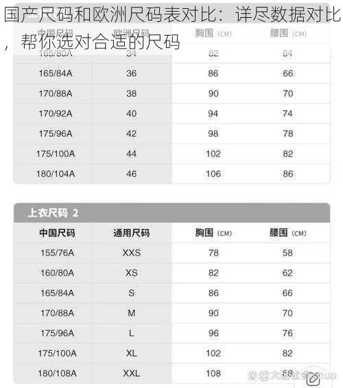 国产尺码和欧洲尺码表对比：详尽数据对比，帮你选对合适的尺码