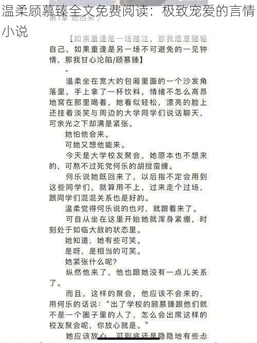 温柔顾慕臻全文免费阅读：极致宠爱的言情小说